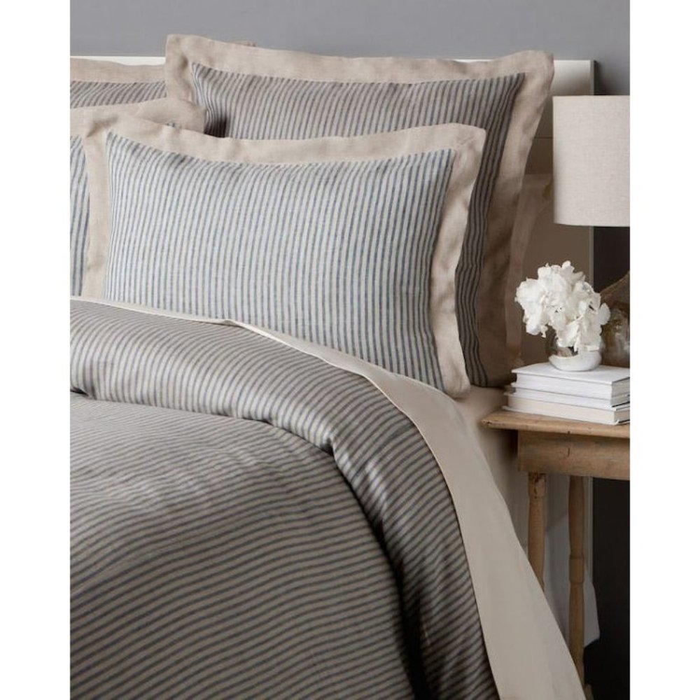 Amity Home Queen Bernadette Stripe Linen Duvet Cover In Steel Blue NWT